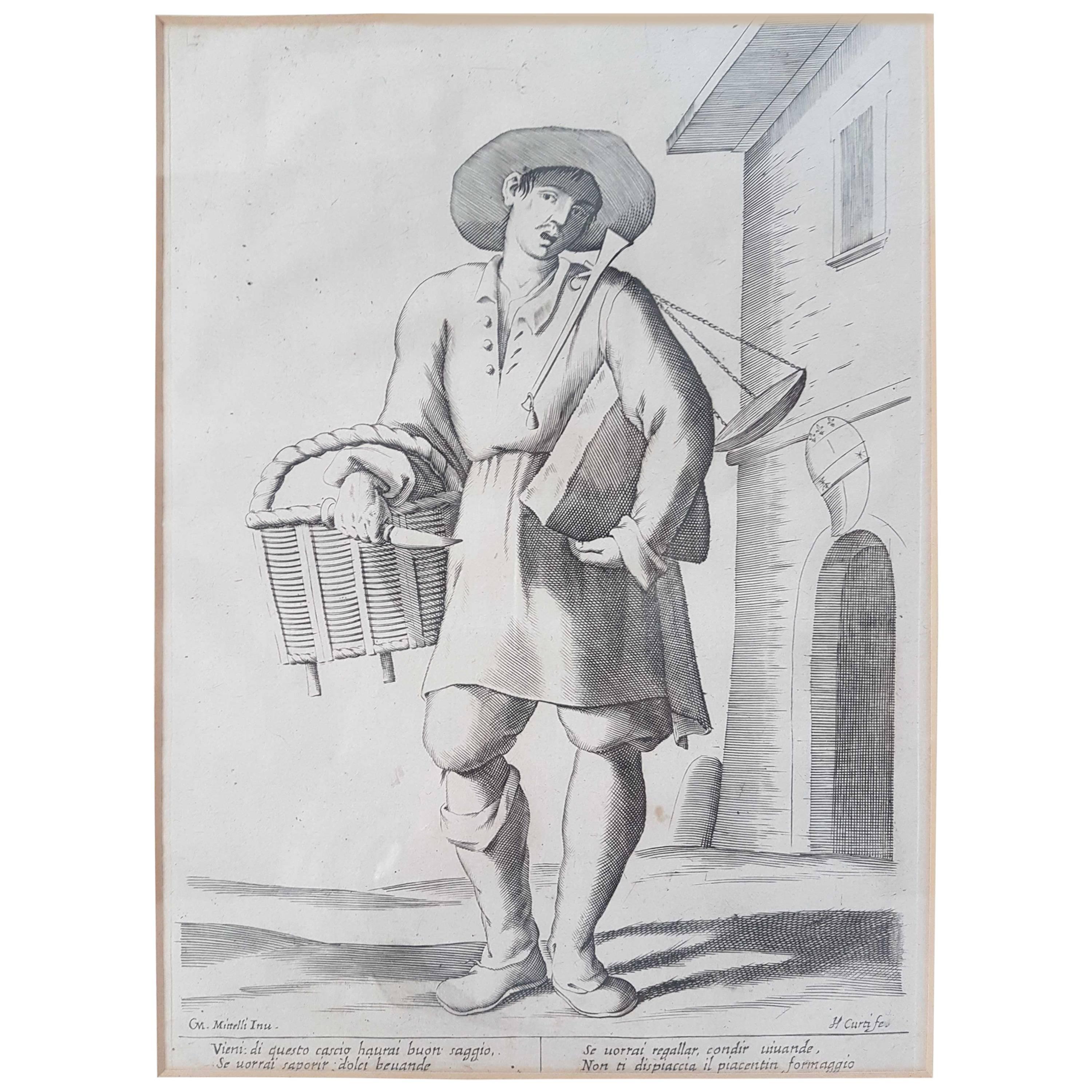 17th Century Francesco Curti "Vendor of Shoes" Etching For Sale at 1stDibs