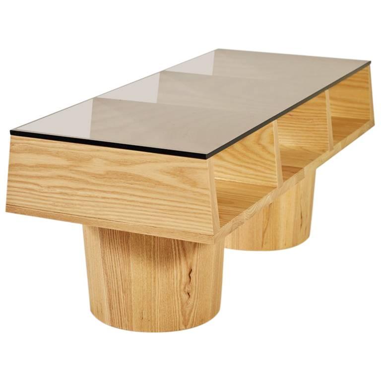 100xbtr Group-Six Contemporary Wood and Glass Coffee Table in Solid Ash For Sale