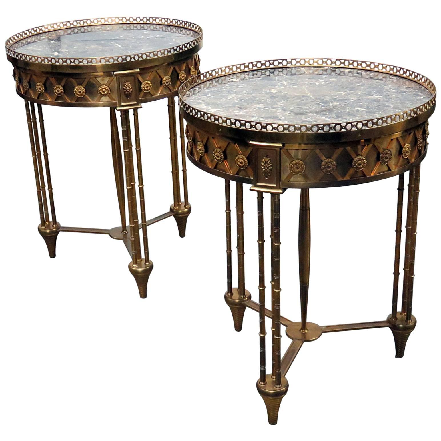 Pair of Directoire Bronze Marble Top Gueridons Attributed Jansen