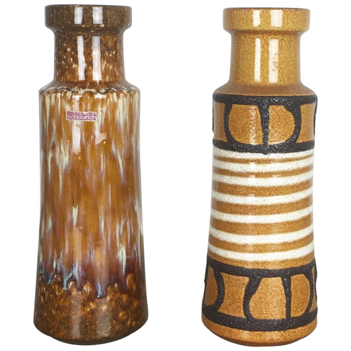 Set von zwei glasierten Fat Lava-Vasen aus Keramik, hergestellt von Scheurich, Deutschland, 1970er Jahre