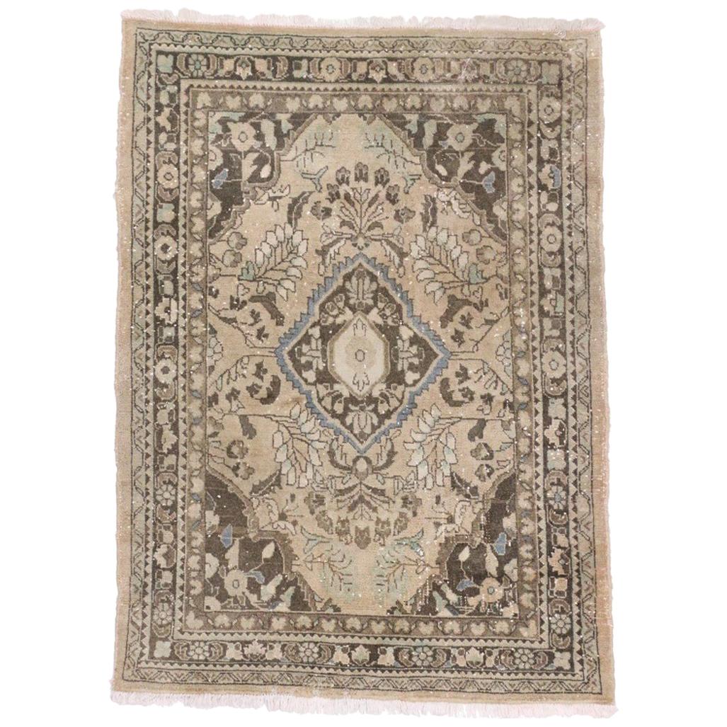 Distressed Vintage Persian Hamadan Accent Rug with Romantic French Regence Style For Sale