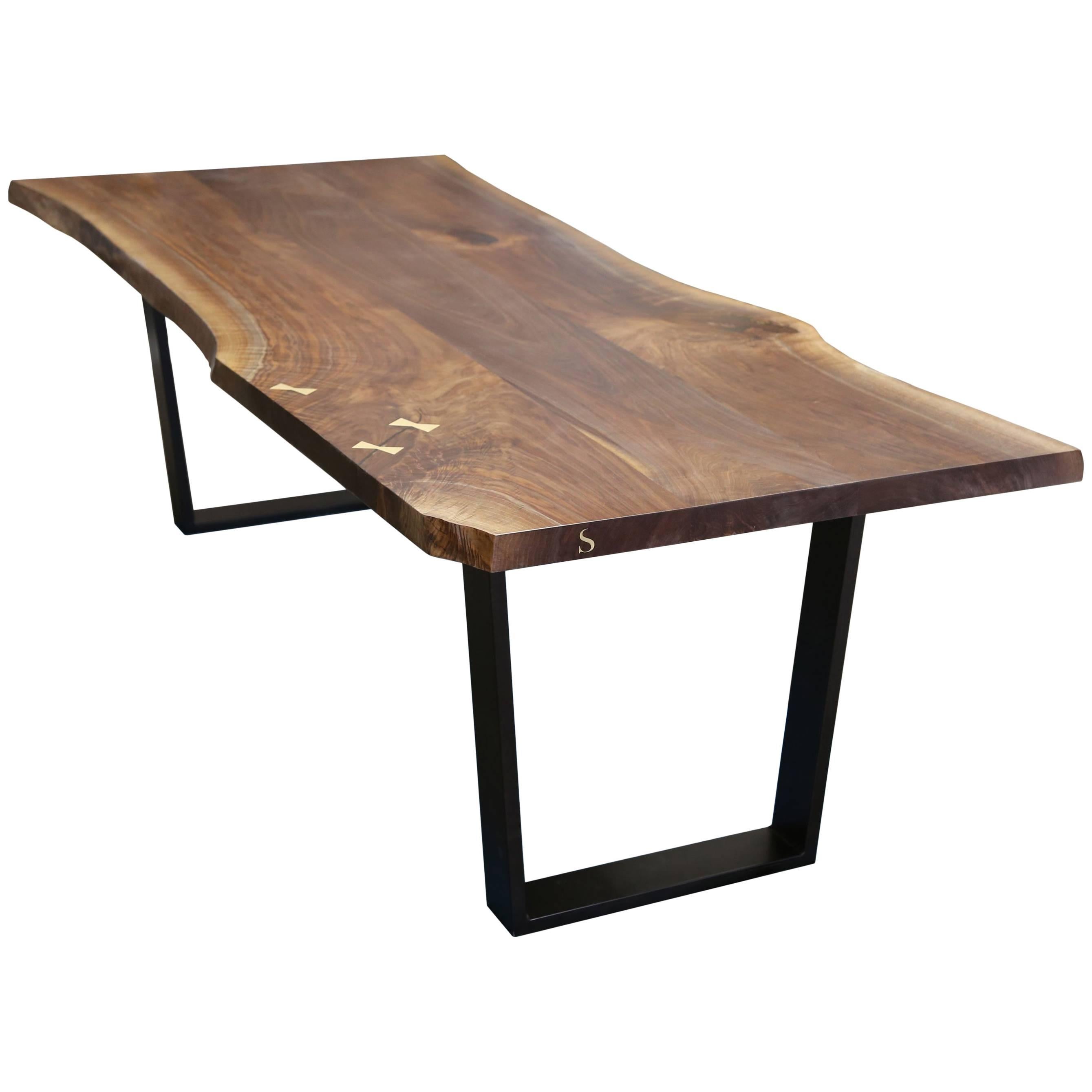 Signature Live Edge Table, Walnut Hardwood and Blackened Steel Canted ...