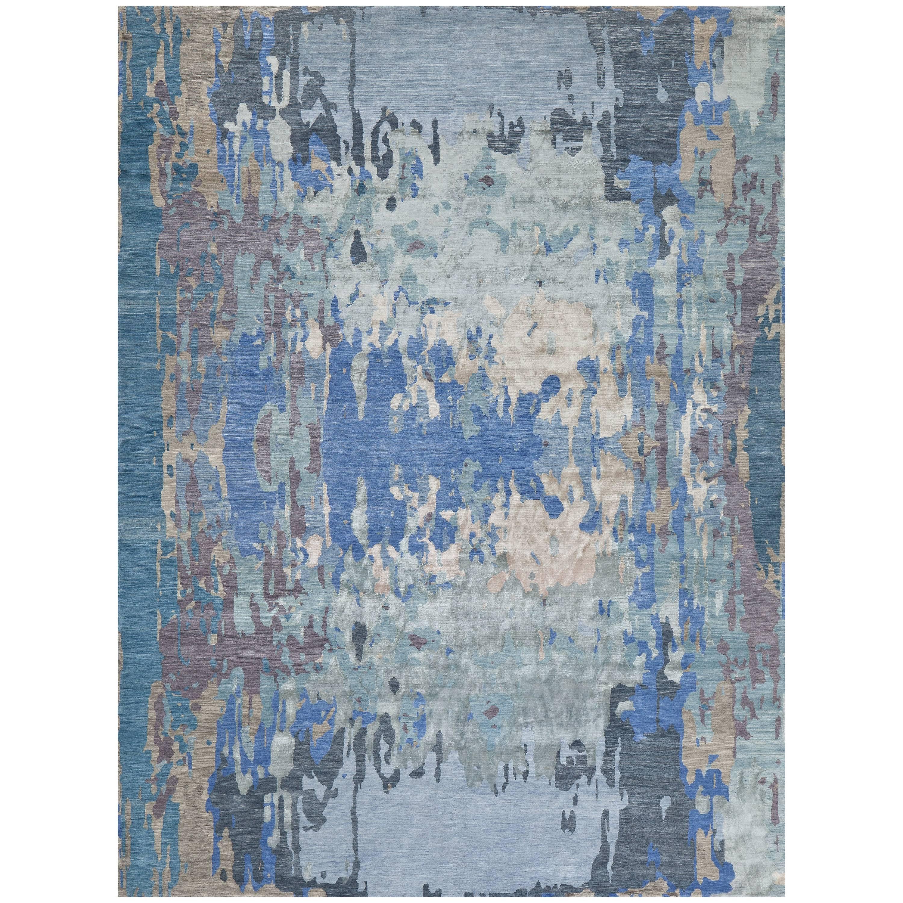 'Shale, Ocean' Hand-Knotted Tibetan Rug Made in Nepal by New Moon Rugs For Sale