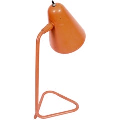 Used Kurt Versen Adjustable Coral Enameled Desk Lamp #4460, Circa 1955