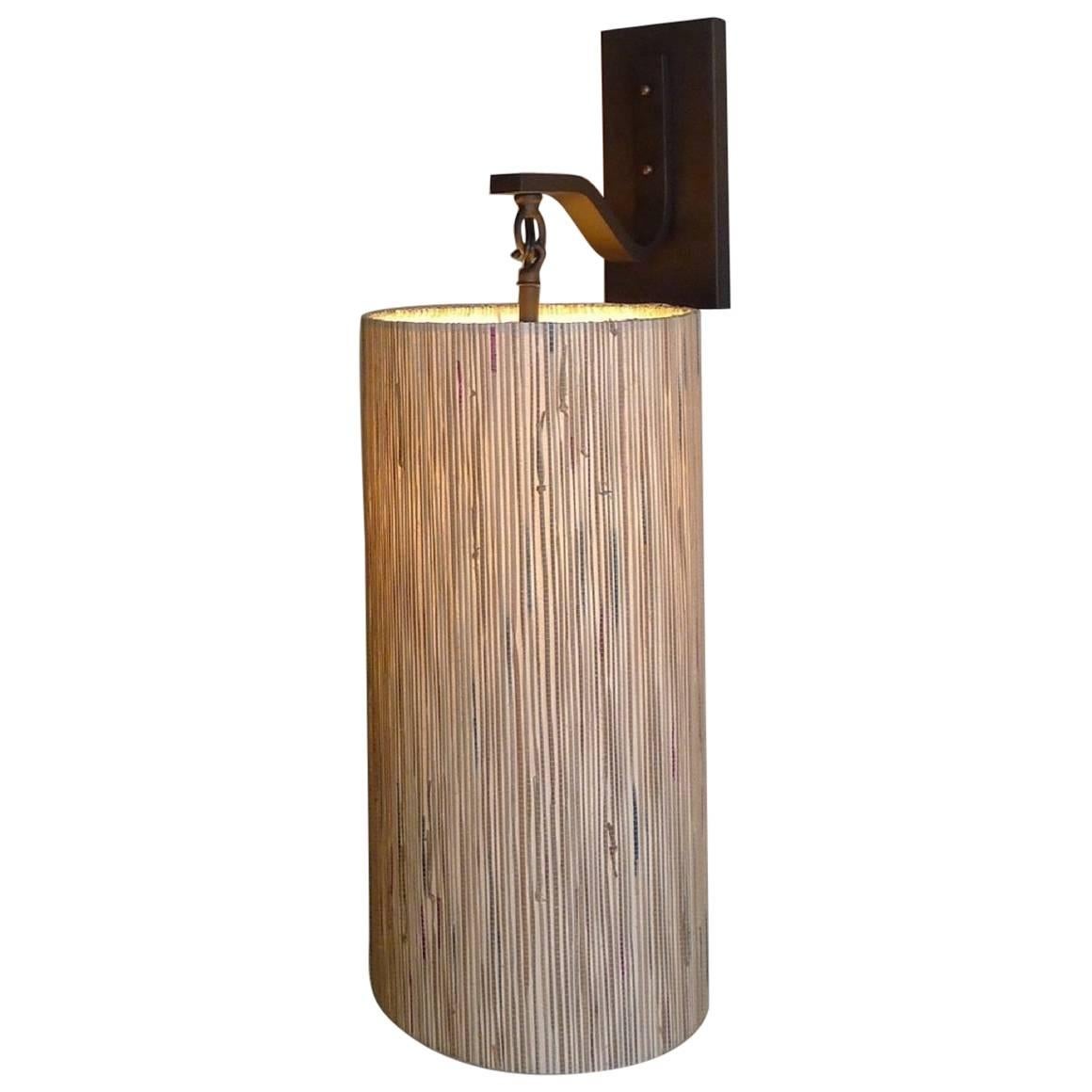 Modern Sconce with Custom Grasscloth Shade by Paul Marra For Sale