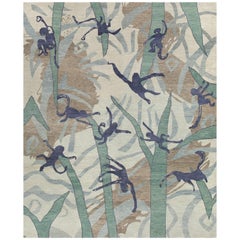 'Zephir, Jungle Cool' Hand-Knotted Tibetan Rug Made in Nepal by New Moon Rugs