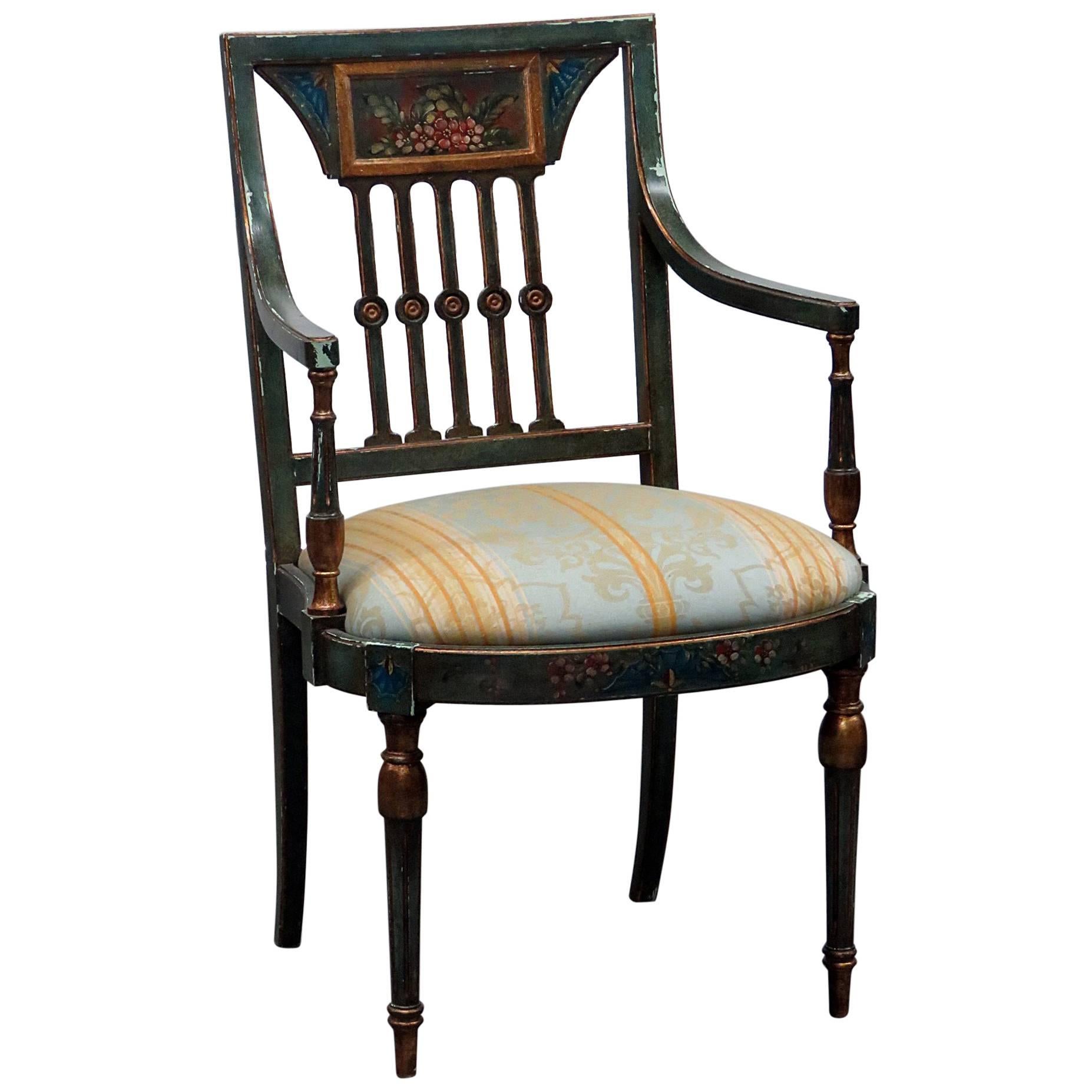 Antique Adams Style Paint Decorated Armchair