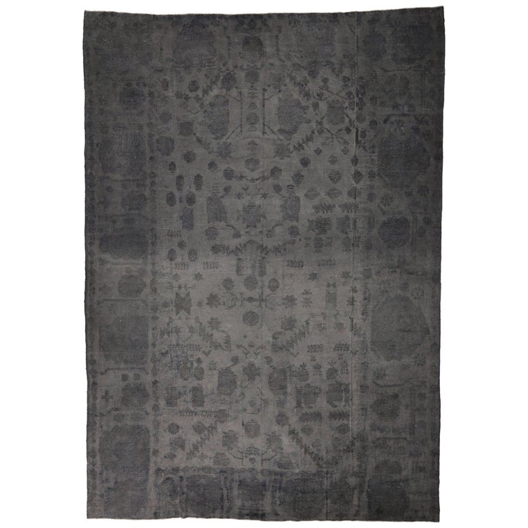 Dark Gray Turkish Kilim Souf Rug with Minimalist Style, Flat-weave ...