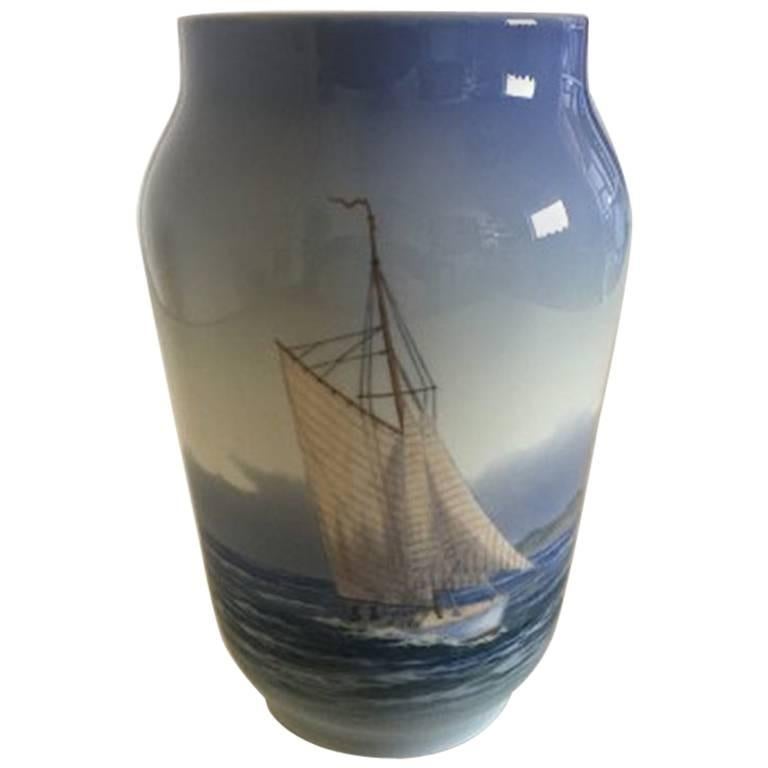 Royal Copenhagen Vase #2842/3604 with Ship and Ocean Motif For Sale