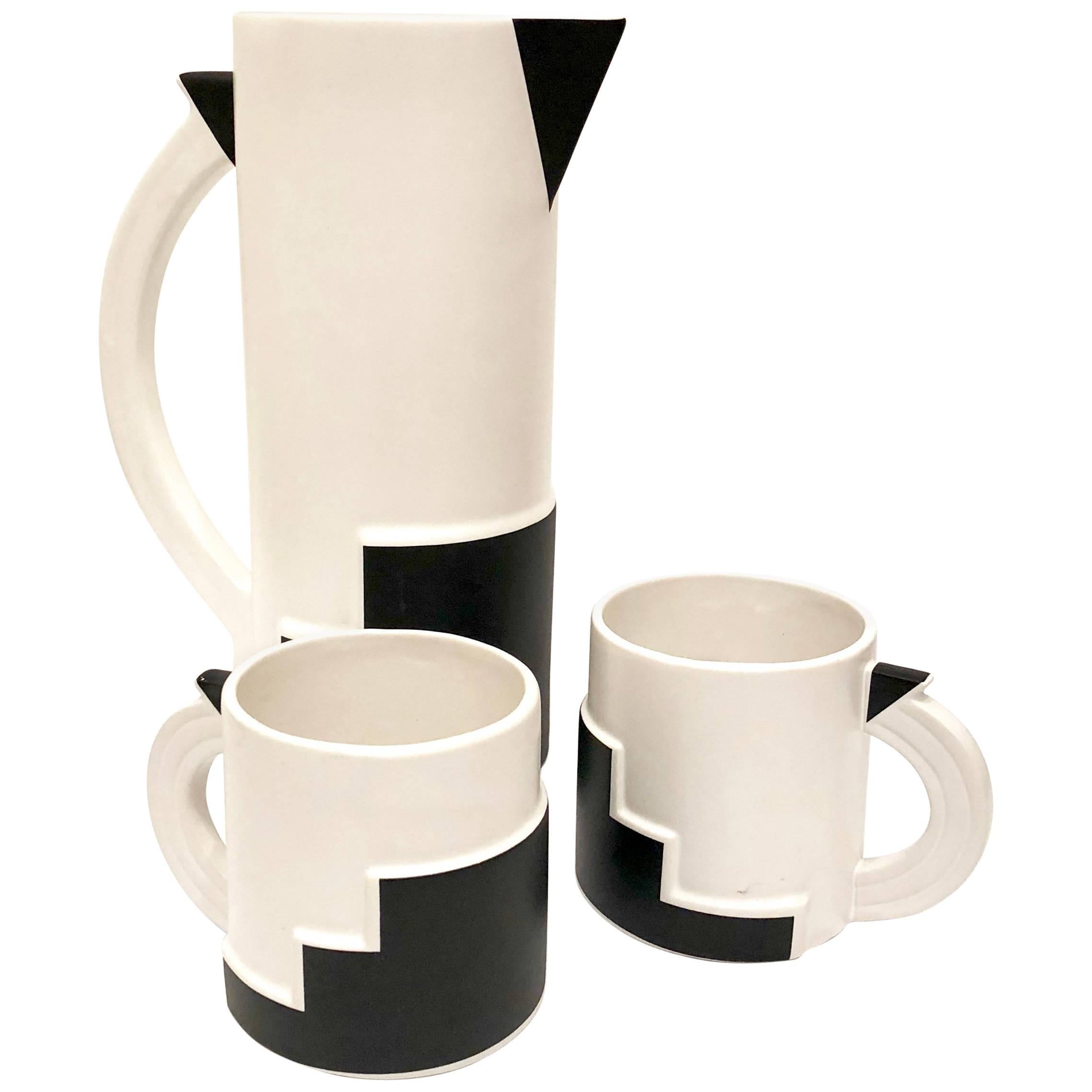 1980s Rare Memphis Ceramic Pitcher & Mugs by Kato Kogei for Fujimori