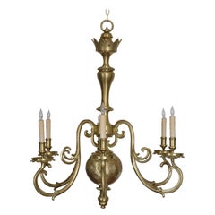 French Baroque Revival Cast Brass Quatrefoil Six-Light Chandelier, UL Wired