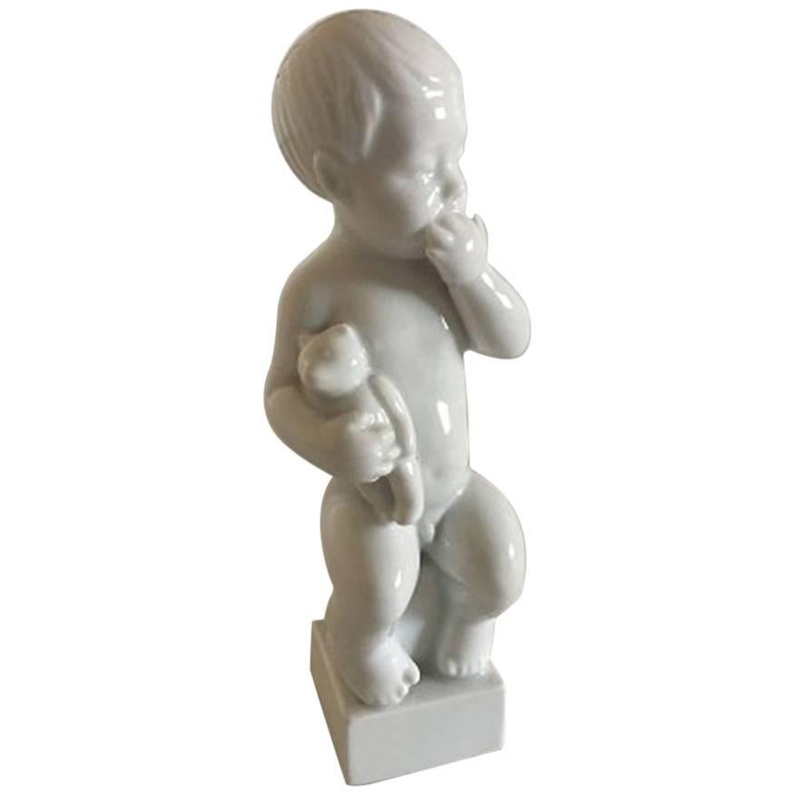 Bing & Grondahl Blanc de Chine Figurine of Boy with Teddy Bear #2231 For Sale