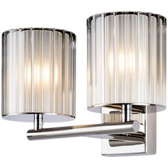 Flute Double Wall Light in Brushed or Polished Metal with Frosted Glass 