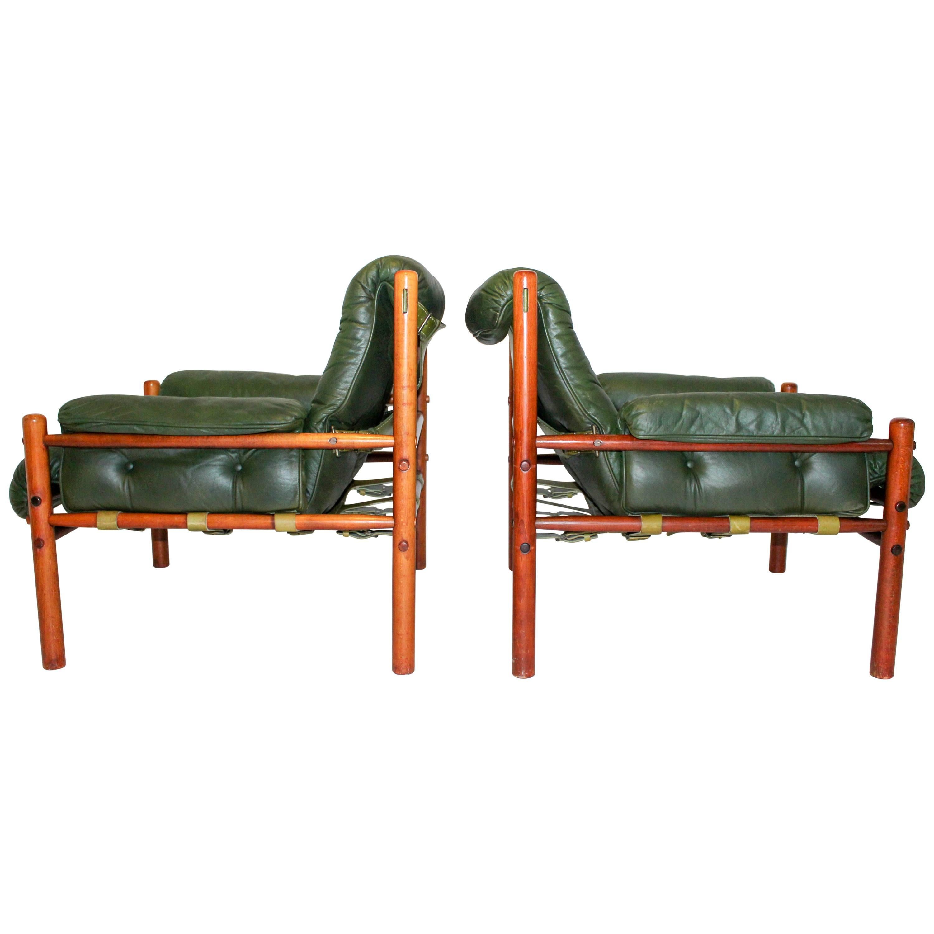 Pair of Arne Norell Green Leather Lounge Chairs
