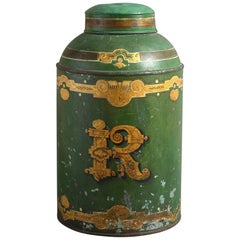 19th Century Victorian Green Tole Tea Cannister