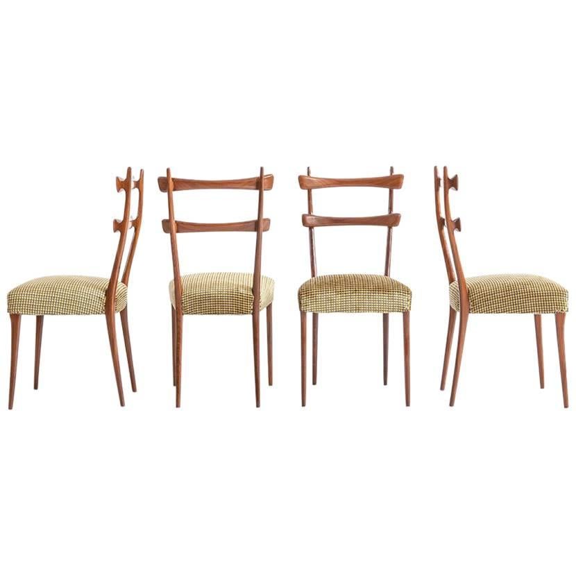 Vittorio Dassi Design Dining Chairs, Rosewood Frame and Upholstered Seat For Sale