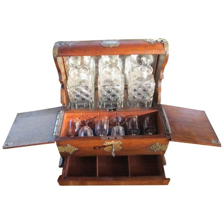 Traveling Bar with Barware from circa 1900 For Sale at 1stDibs