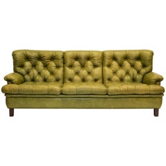 Midcentury Arne Norell Three-Seat Green Leather Sofa "Jupiter"