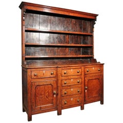 Handsome George III Oak Breakfront Dresser with Losenge Inlays, circa 1800