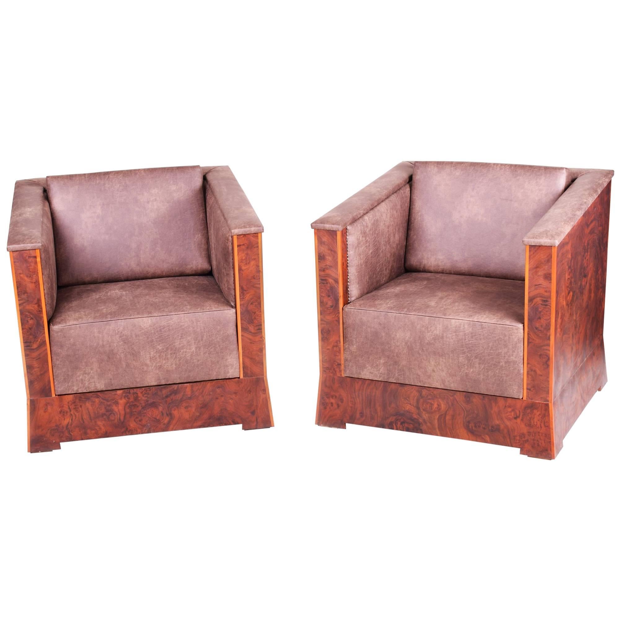 Unique Pair of Cubist Armchairs, Completely Restored