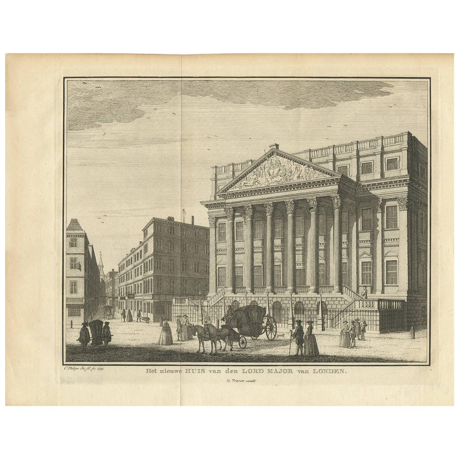 Antique Print of the New Residence of the Lord Major of London by I. Tirion For Sale