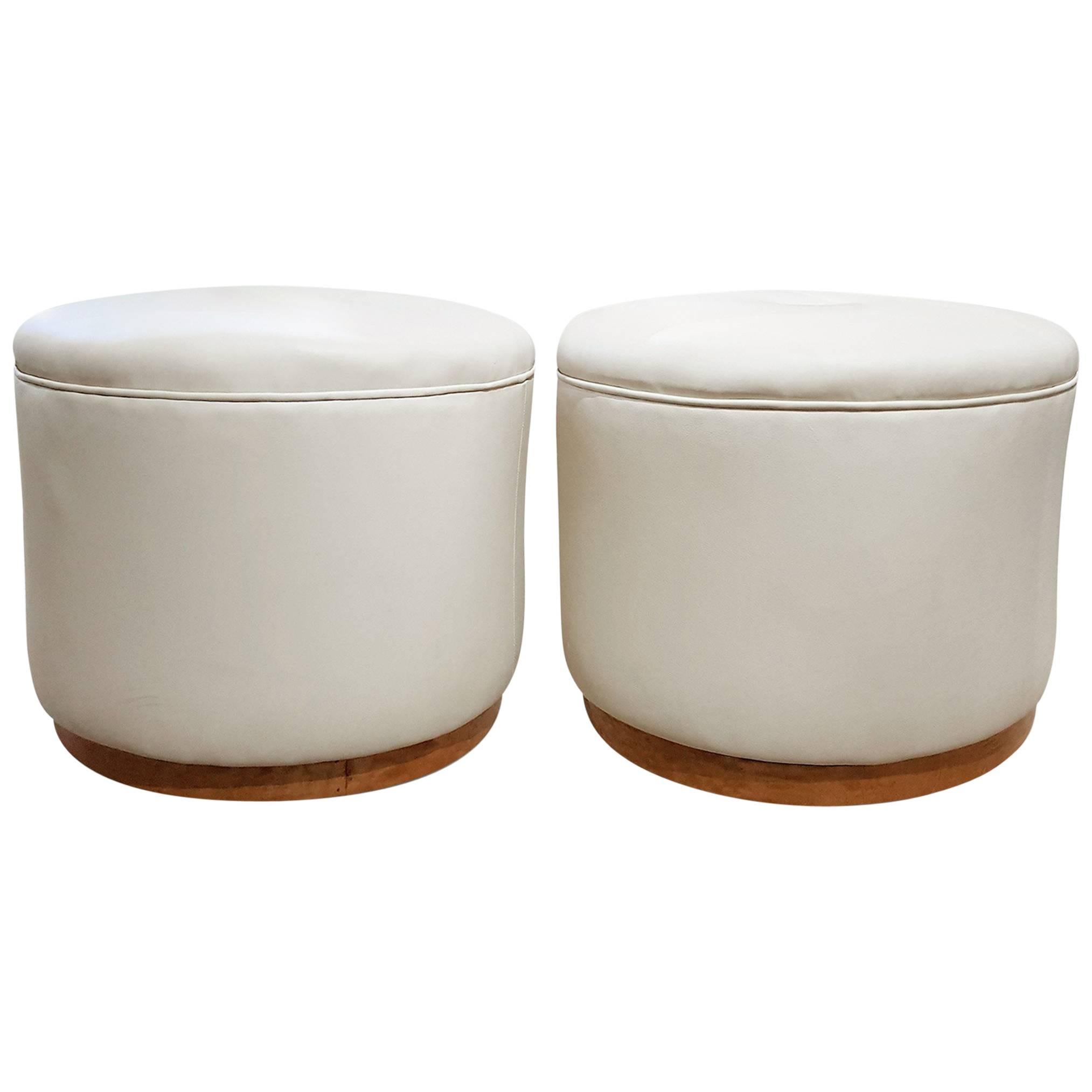 Pair of Art Deco Pouffe Stools with Maple Veneers For Sale