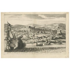 Grabado antiguo de la ciudad de Japha 'Jaffa, Israel' por N. Sanson, 1709