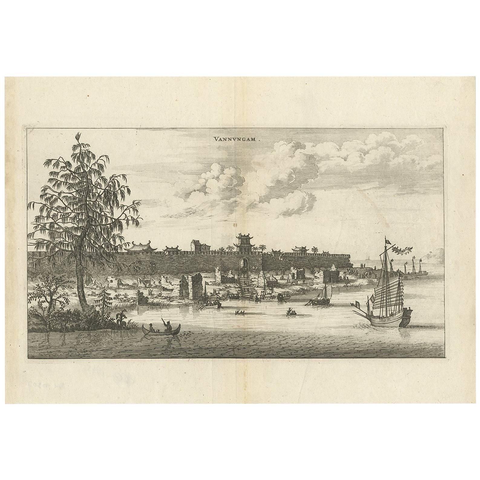 Impression ancienne de la ville de Vannungam en Chine par J. Nieuhof, 1666