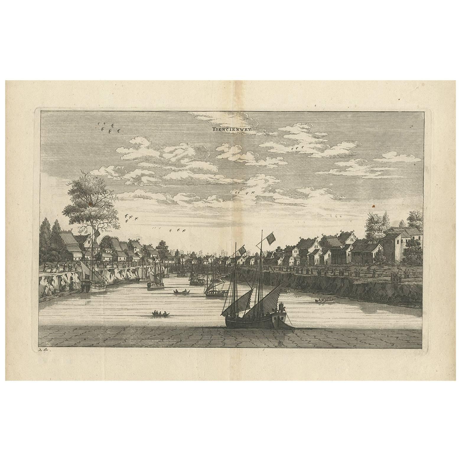 Antique Print of the City of Tiencienwey ‘Tientsin, China’ by J. Nieuhof, 1666 For Sale