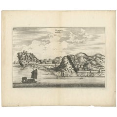 Antique Print of the City of Hukoen 'China' by J. Nieuhof, 1666