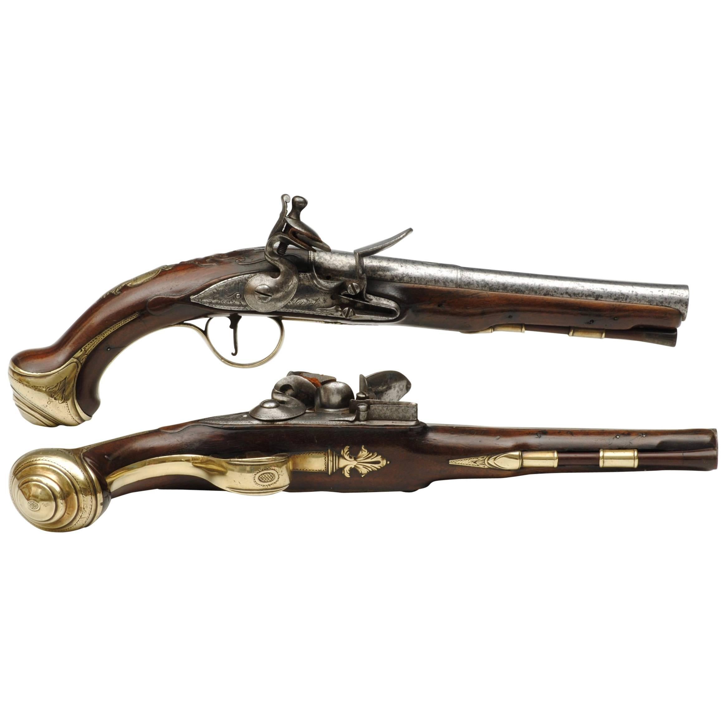 Pair of 18th Century Flintlock Gentleman Pistols