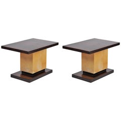 Pair of Paul Dupré-Lafon Style Makassar Ebony and Parchment Side Tables