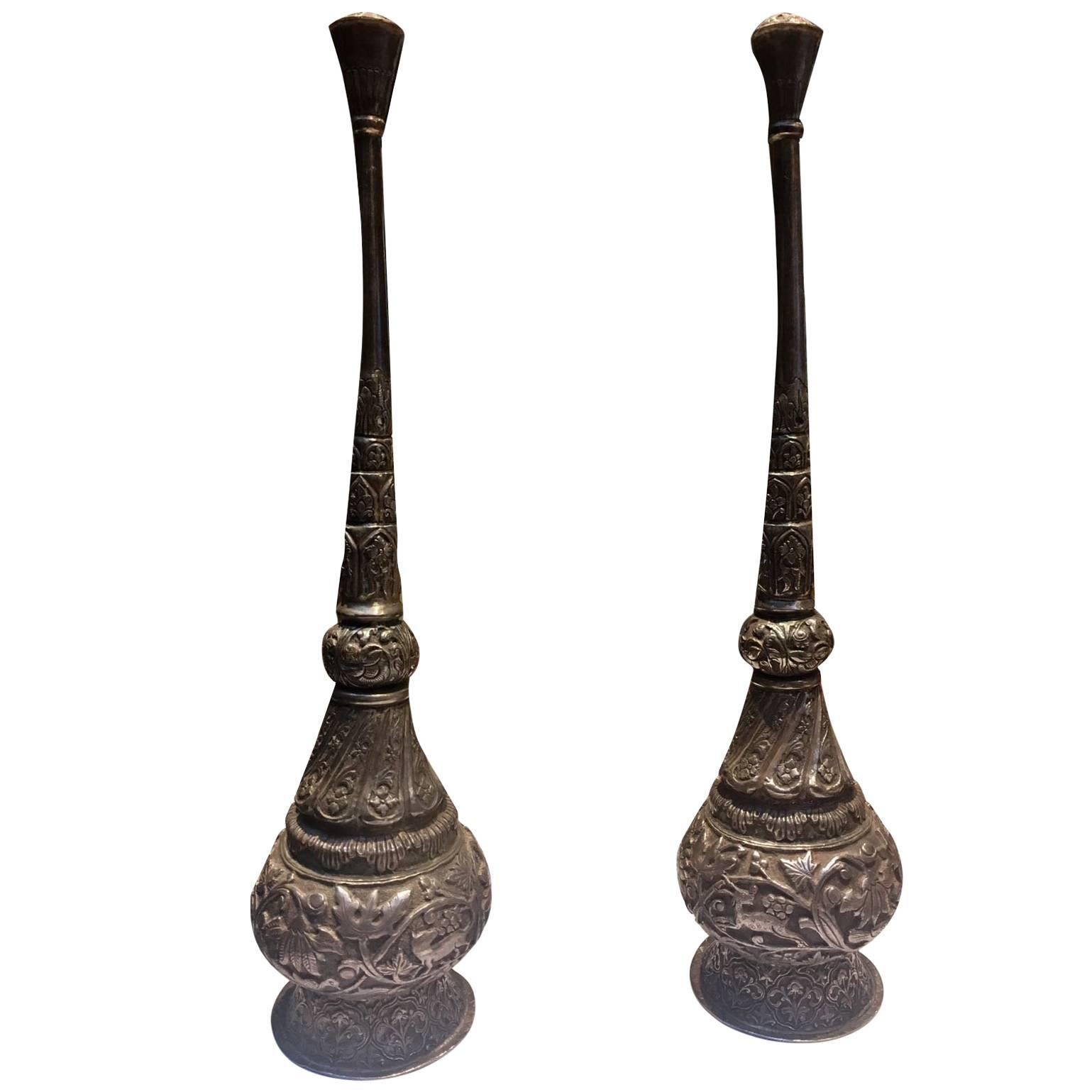 These 19th Century, Indian Silver Rose Water Sprinklers For Sale