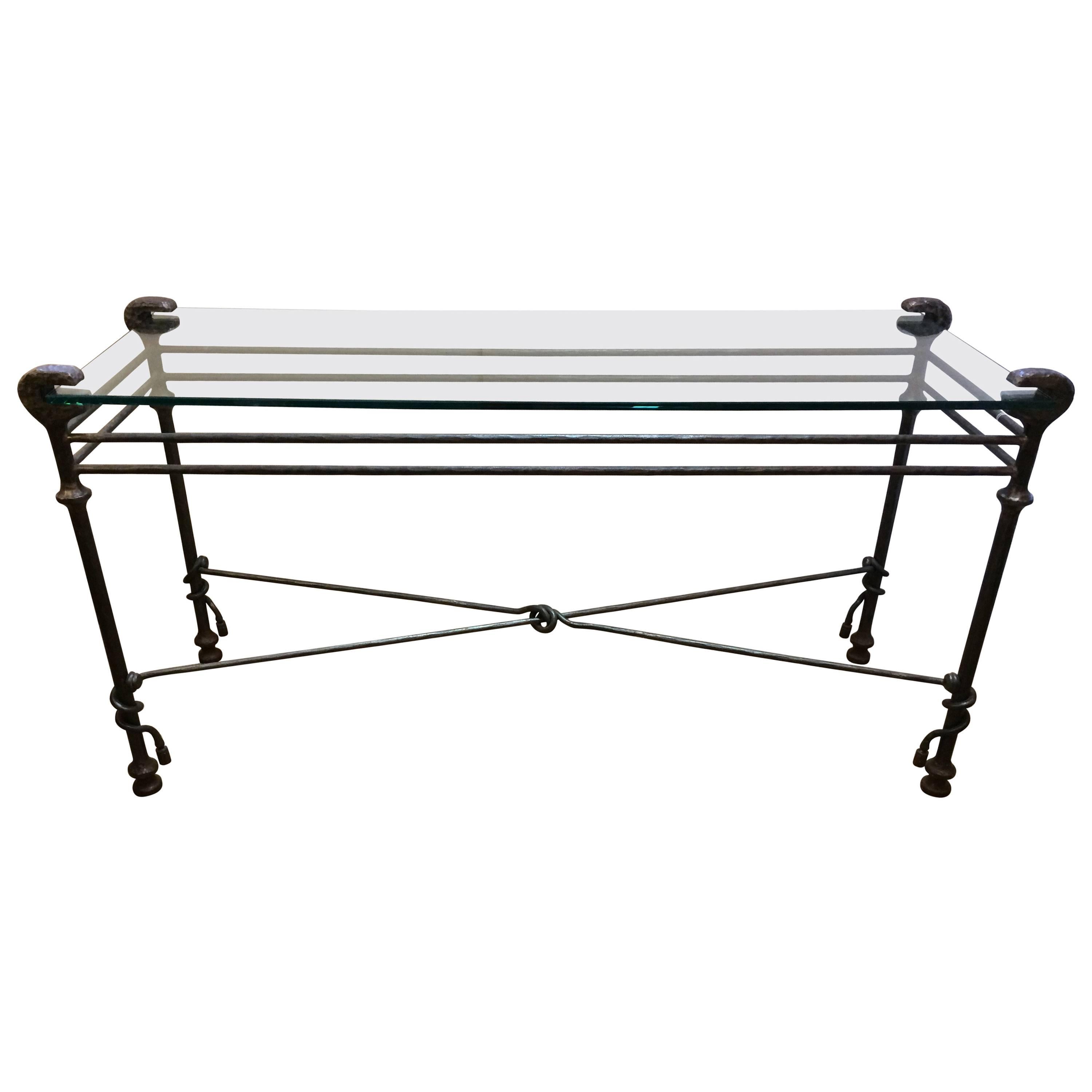 Chic Giacometti Style Iron and Glass Console Table