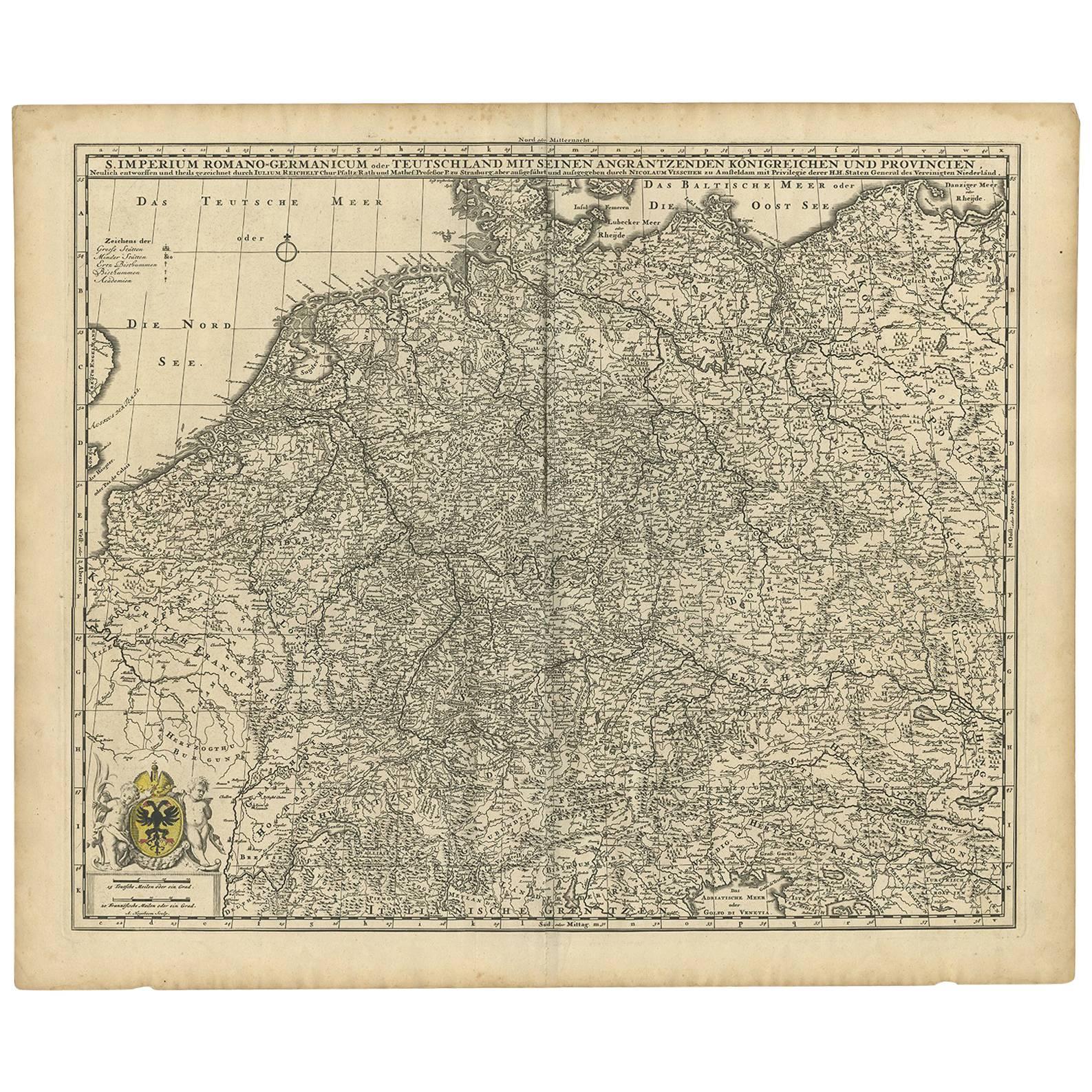 Antique Map of Germany with Its Bordering Kingdoms and Provinces by N. Visscher