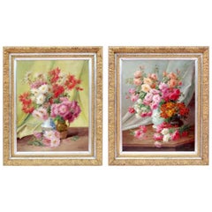 Pair of Oils on Canvas Bouquets of Flowers Signed Godchaux, circa 1900