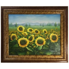 Vintage Sunflower Field Oil Painting on Canvas