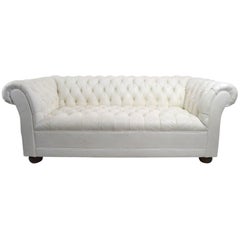 Vintage Chesterfield Sofa in White Vinyl Upholstery