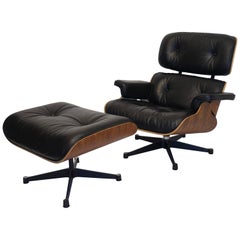 Eames Style Leather Lounge Chair with Ottoman