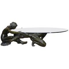 Nude Couple Bronze Sculptures Glass Coffee Table