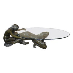 Nude Couple Bronze Sculptures Glass Coffee Table