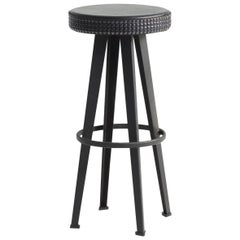 Tabouret haut « Bar Stud » en cuir noir clouté et base en acier de Moroso pour Diesel