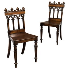 Pair of Early 19th Century Carved Mahogany Regency Period Hall Chairs
