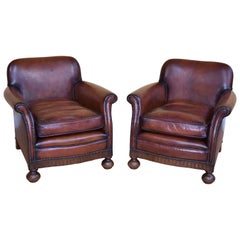 Pair of 1920s Hand Dyed Leather Club Chairs