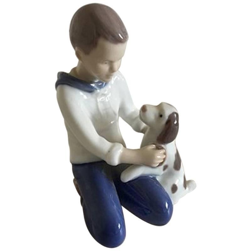 Bing & Grondahl Figurine of Boy Brushing His Dog #2334 For Sale