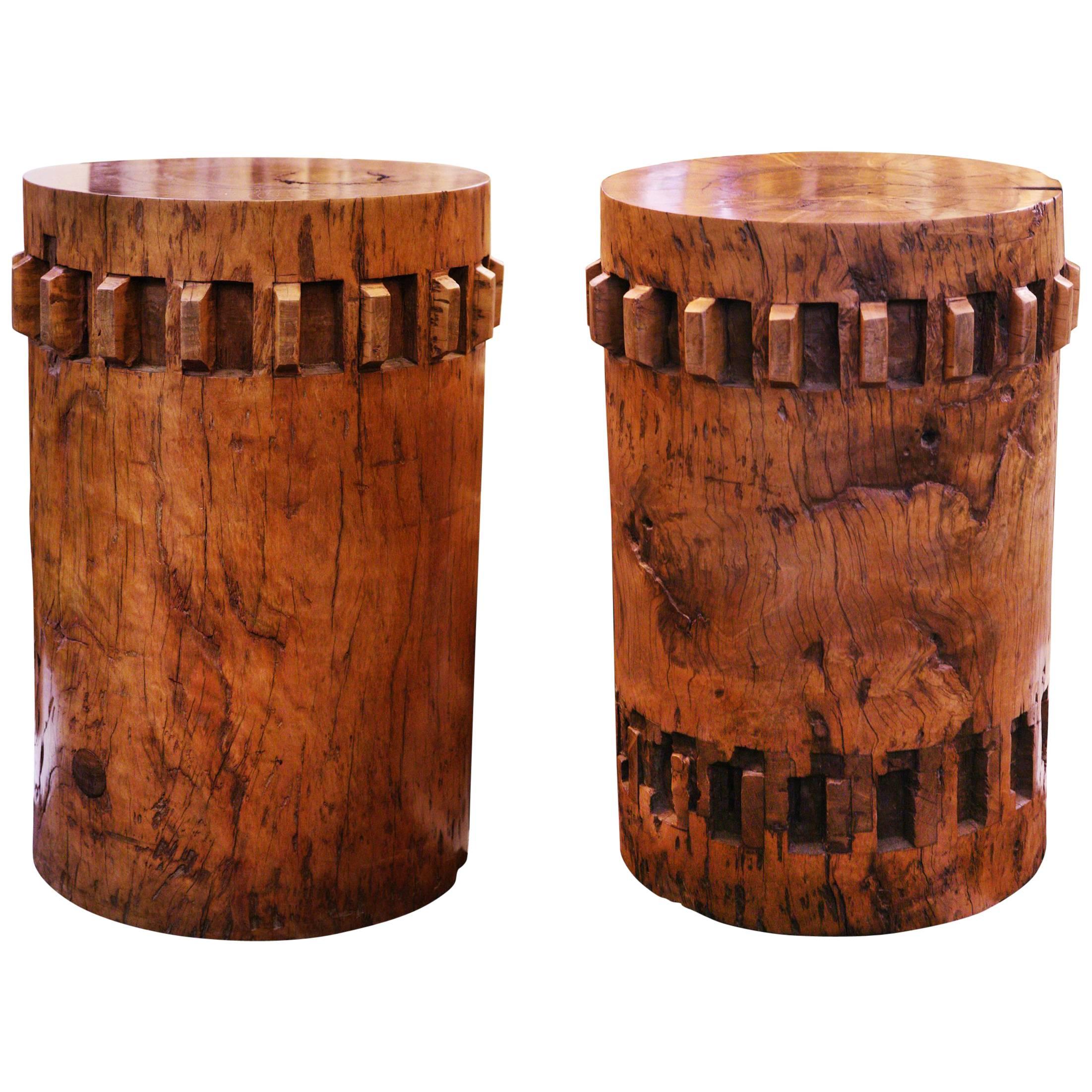 Sugar Cane Breakers Set of Two Pedestals in Solid Nara Wood