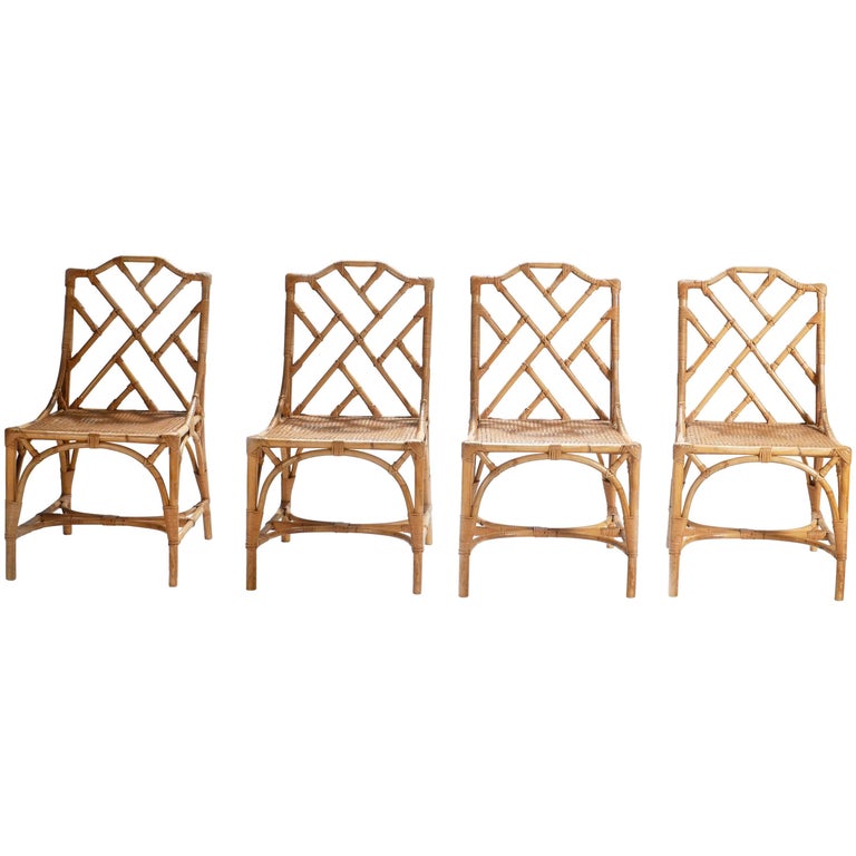 Set of Four Caned Bamboo Chairs, 1970s at 1stDibs