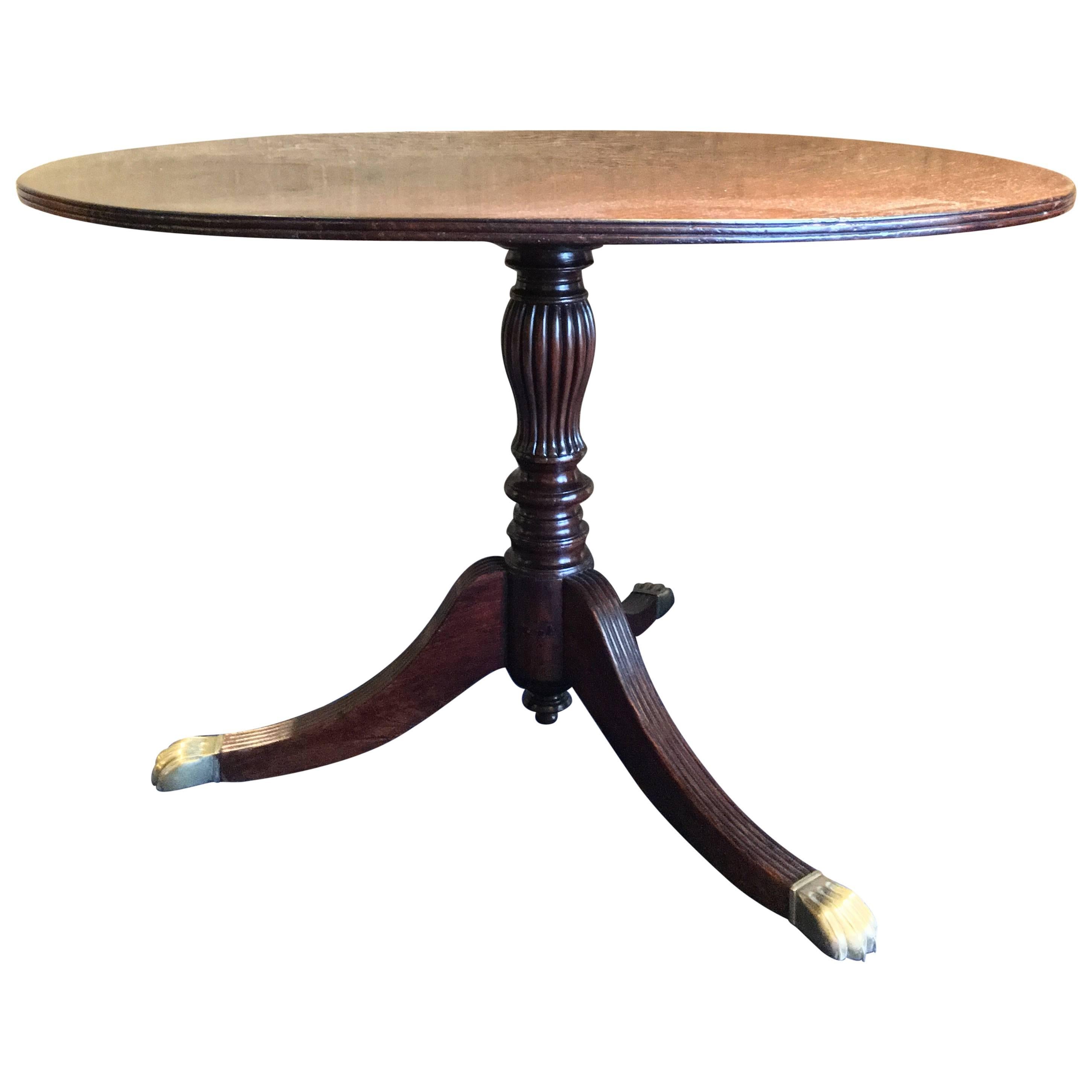 Vintage Wooden Round Dining Table Lions on the Brass Feet, 1940, Italy For Sale