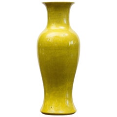 Antique Late 19th Century Porcelain, Pistachio Green, Crackled Glaze Baluster Vase