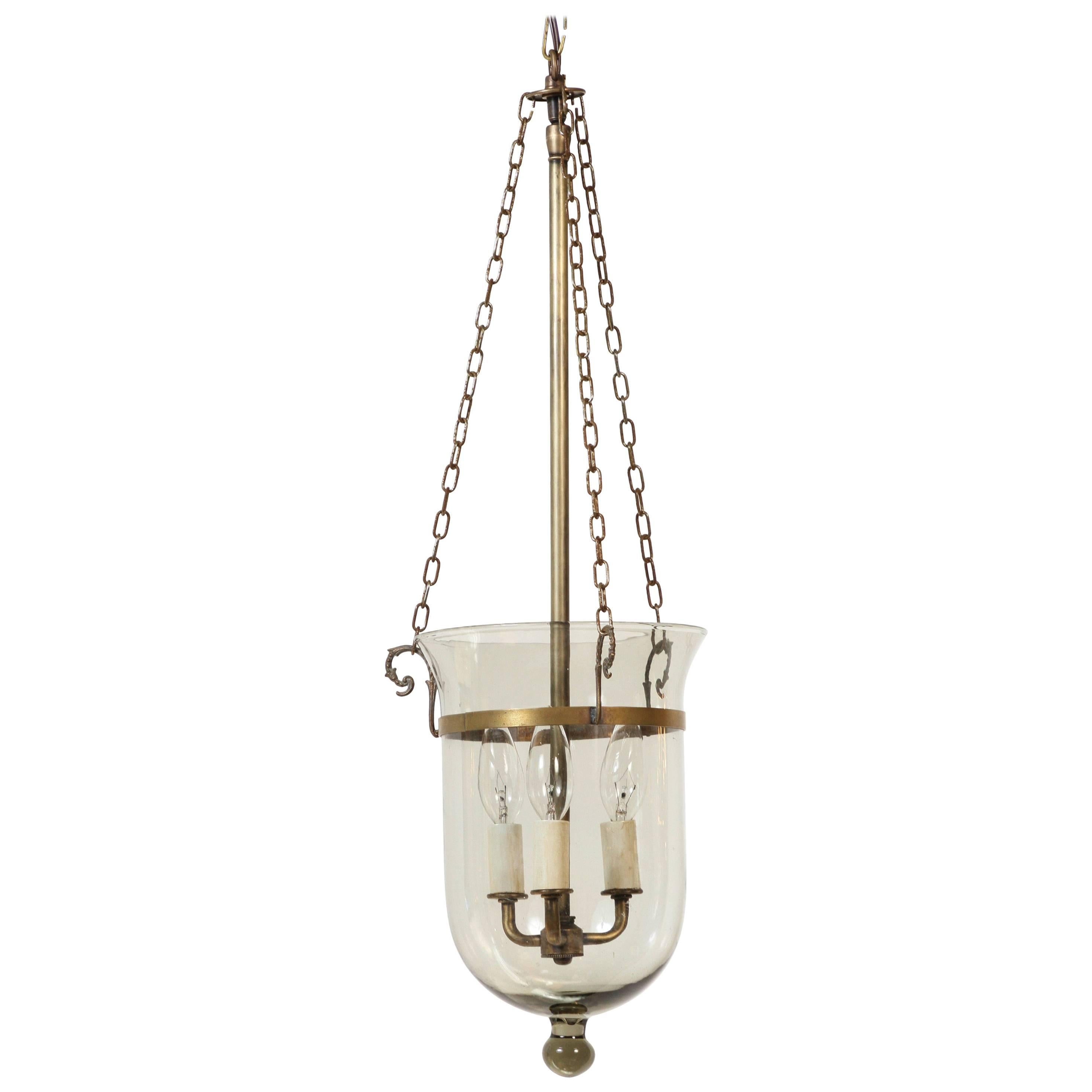 Vintage Smoke Glass Bell Jar Hanging Light with Decorative Chain, Newly Rewired